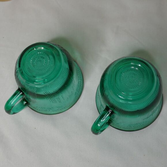 Vintage Fortecrisa Mexico Emerald Green Glass Tea Cup Mug 1980s Set of 2 - Picture 3 of 8